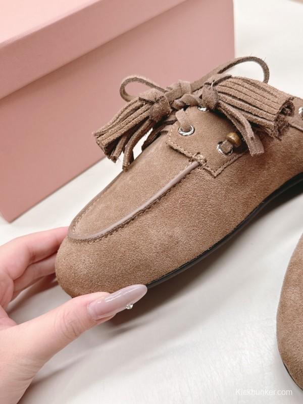 Miu Miu Fall/Winter 2025 Tassel Loafer Mule with Beaded Accents - LY00320