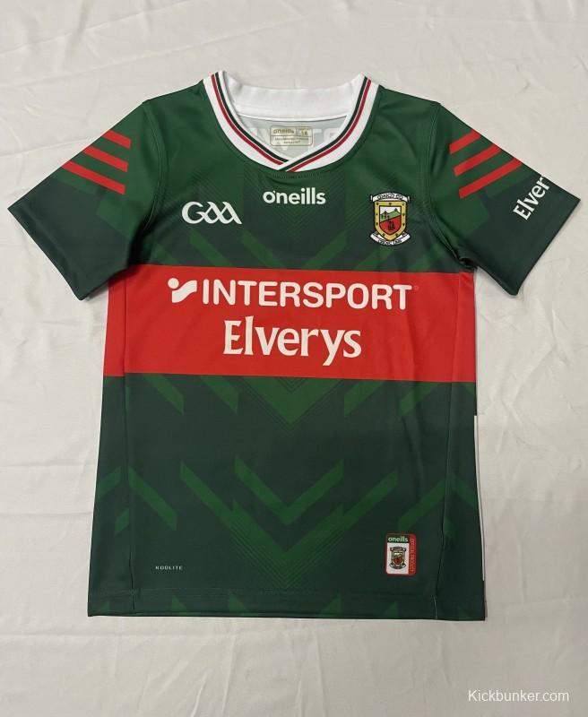 25/26 Kids  Mayo GAA Green and Red with Chevron Pattern Home Jersey