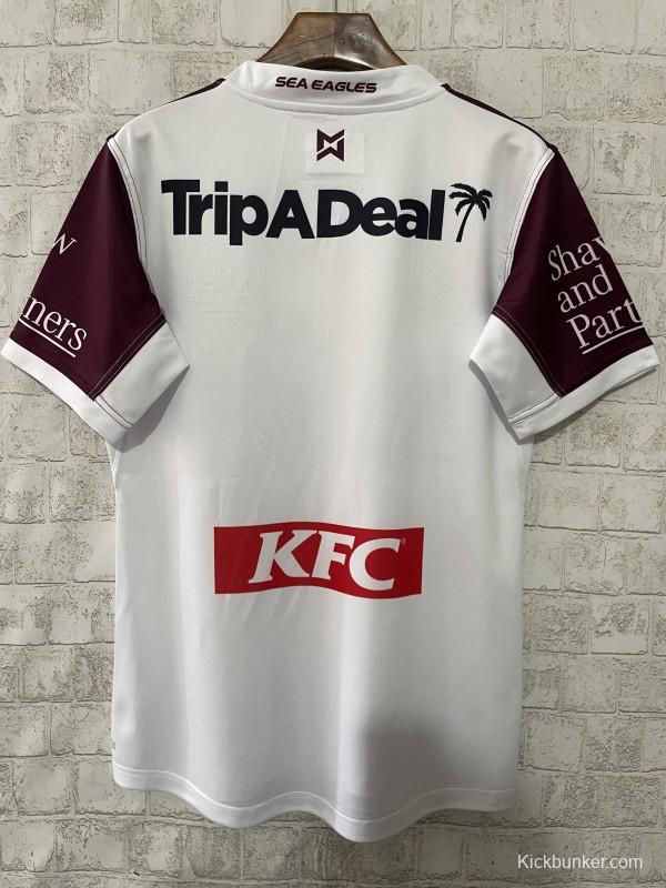 2025 Manly Warringah Sea Eagles White with Maroon V-Chevron Away Jersey