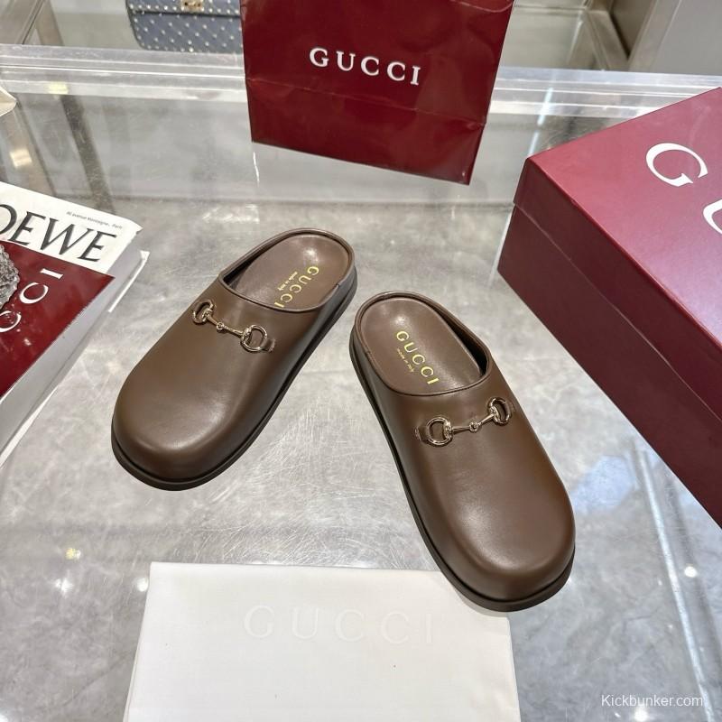 Gucci Camel Suede GG Embossed Horsebit Mule Sandals - LY00240
