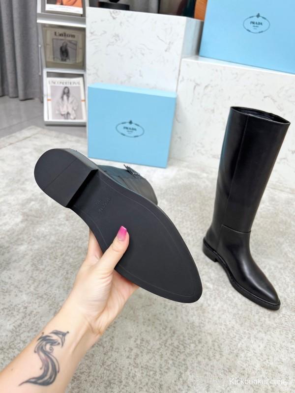 Prada Classic Triangle Logo Pointed Toe Boots - LY00350