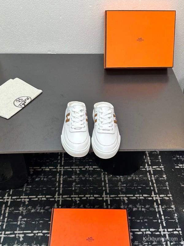 Hermes Deep Series Couple White Sneakers Casual Skate Shoes - AS00320