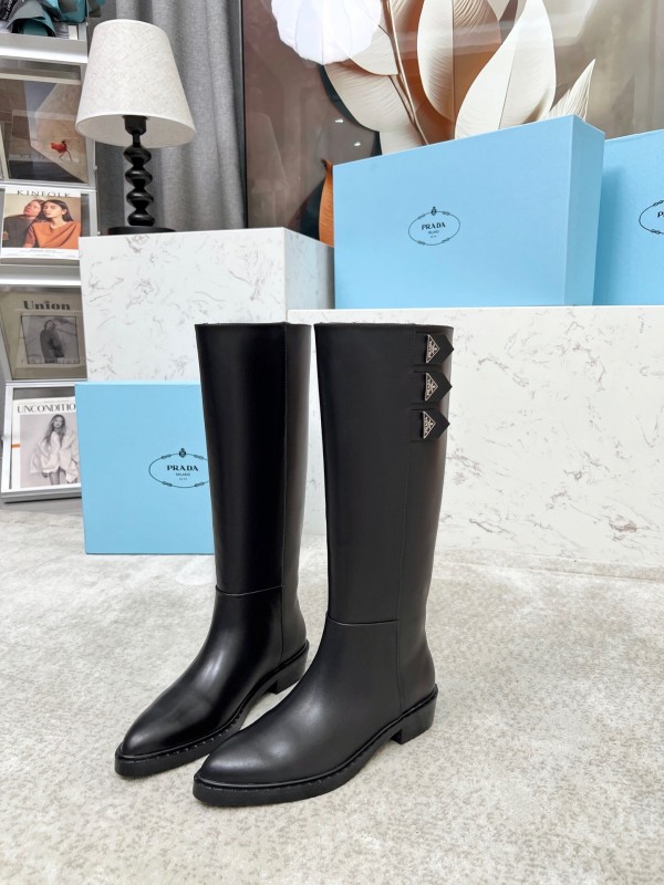 Prada Classic Triangle Logo Pointed Toe Boots - LY00350