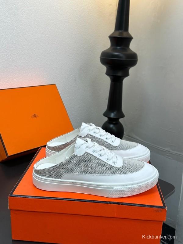 Hermes Deep Series Couple White Sneakers Casual Skate Shoes - AS00320
