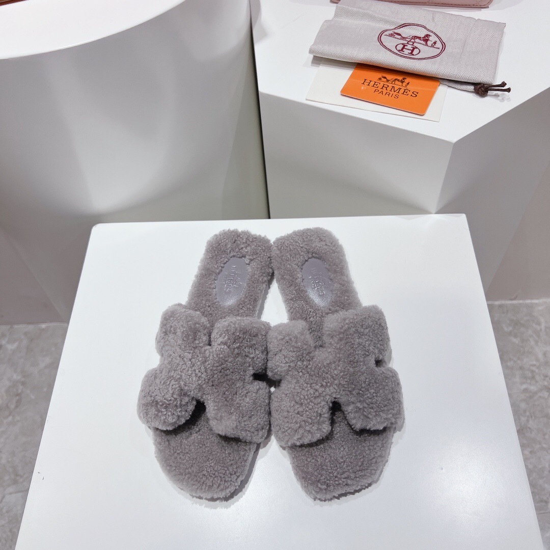 H Teddy Wool H Slippers Flat Sole Winter Edition - LY00240