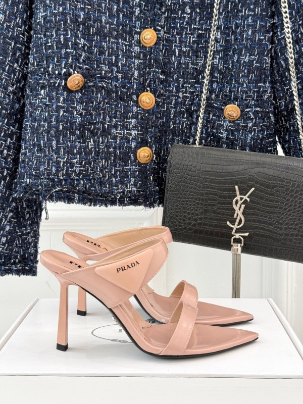 Prada Pointed Toe High Heel Sandals with Triangle Buckle - KFY00280