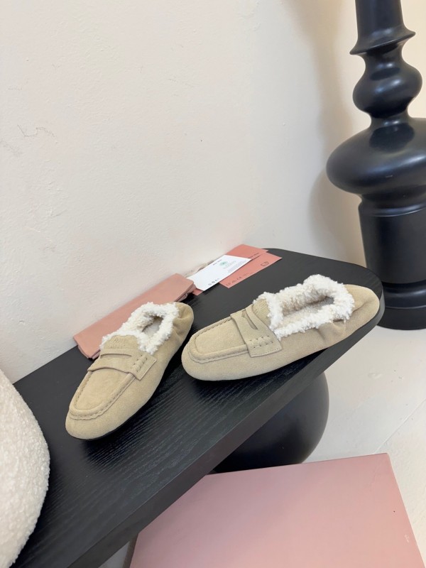 MIUMIU Thick Sole New British Style Wool Loafer Cotton Shoes - KFY00320
