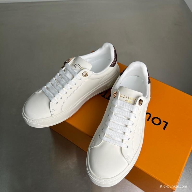 Louis Vuitton Takashi Murakami x LV Time Out Cherry Blossom Series Leather Round Toe Flat Low-Top Sneakers - YC