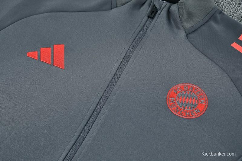 25/26 Bayern Munich Grey with Red Sleeves Half Zipper Jacket Tracksuit +Long Pants