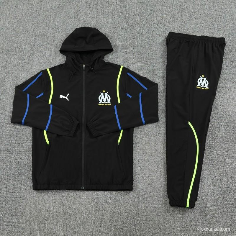 25/26 Olympique Marseille Black Full zipper Jacket Tracksuit+ long pants