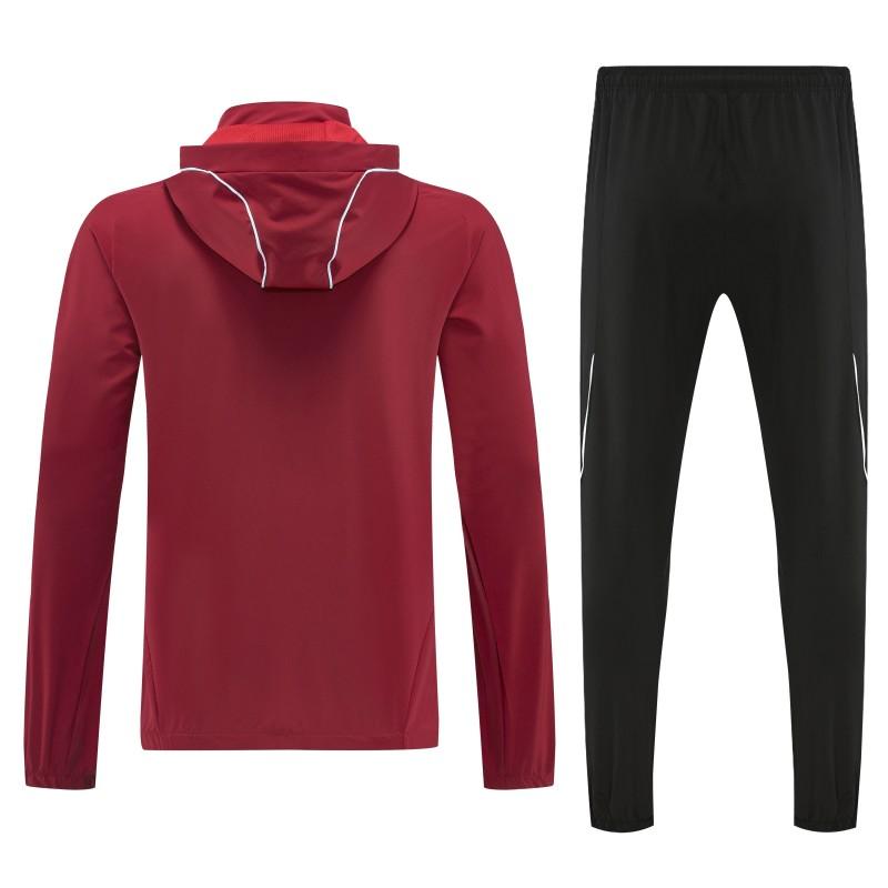 26/27 Adidas Red Full Zipper Hooded Jacket Tracksuit + Black Long Pants