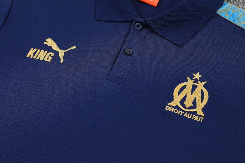 26/27  Marseille Navy Blue  Polo Training Shirt + Long Pants Tracksuit