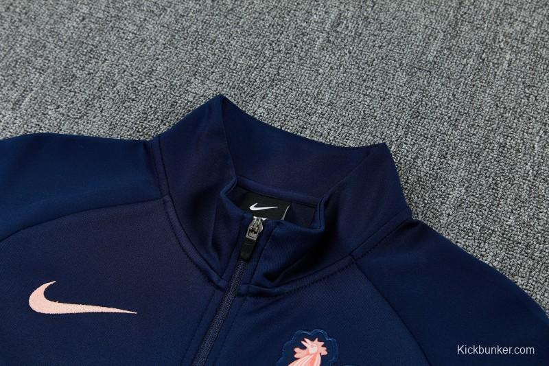 26/27 France Navy Blue Full Zipper Jacket Tracksuit +  Long Pants