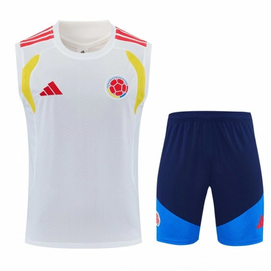 26/27 Colombia White Sleeveless Training Vest +Navy Blue Shorts Set