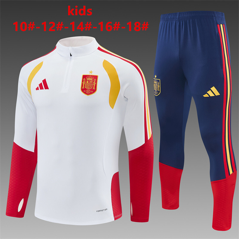 26/27 Kids Spain Away White Half Zipper Jacket Tracksuit + Long Pants