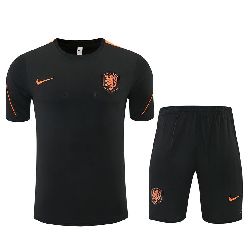 2026 Netherlands Black & Orange  Short Sleeve+Soccer Shorts