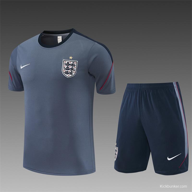 2026 England Grey Short Sleeve+ Navy Blue Soccer Shorts