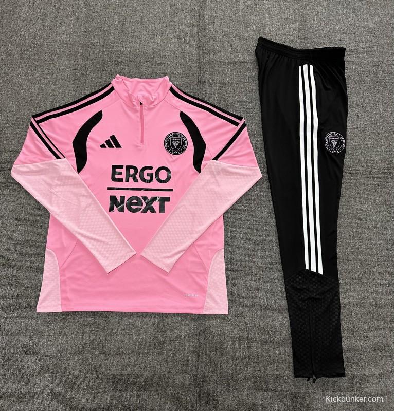 2026 Kids Inter Miami CF Pink  Half Zipper Jacket Tracksuit + Black Long Pants