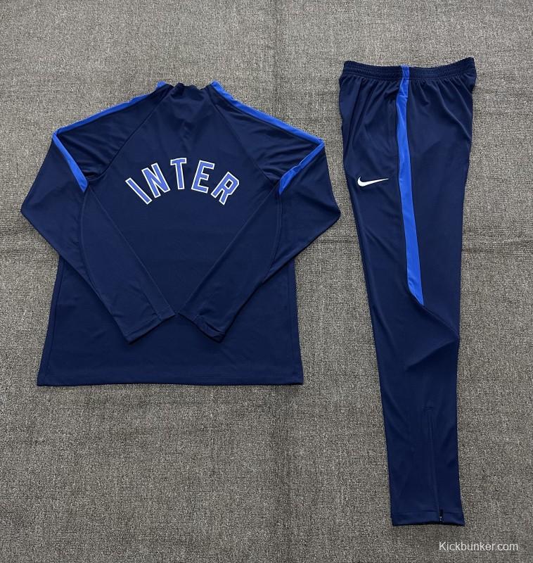 2026 Kids Inter Milan Dark Navy Blue Half Zipper Jacket Tracksuit + Long Pants