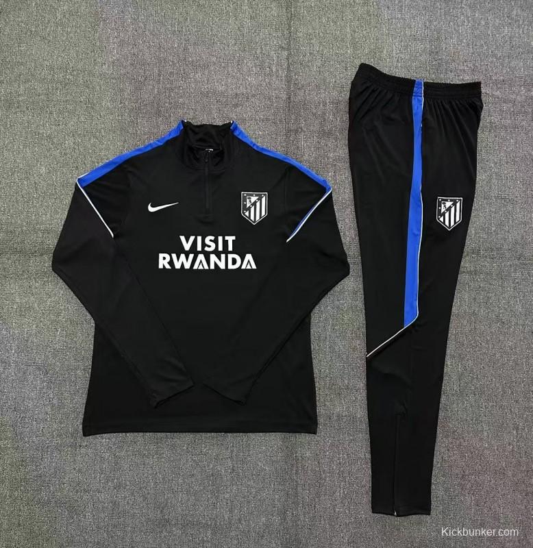 2026 Kids Atletico Madrid Black Half Zipper Jacket Tracksuit + Long Pants