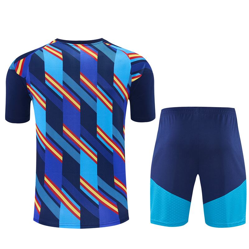 2026 Spain Navy Blue Multi-Color Diagonal Stripe Short Sleeve+Soccer Shorts