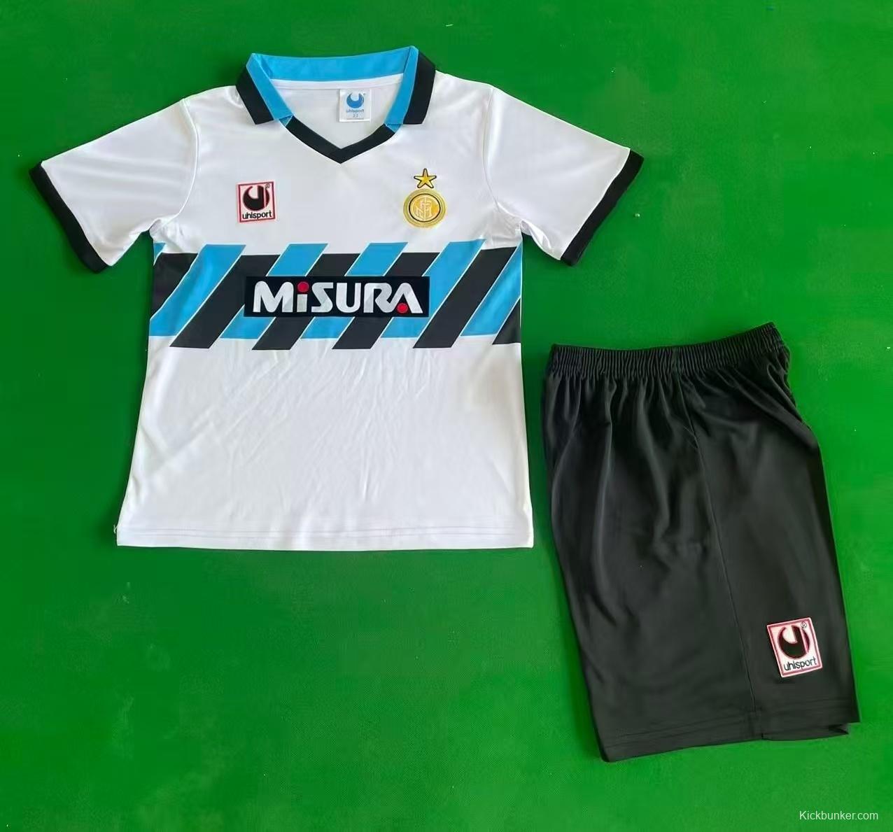Retro 90/91 Kids Inter Milan White & Blue Away  Jersey