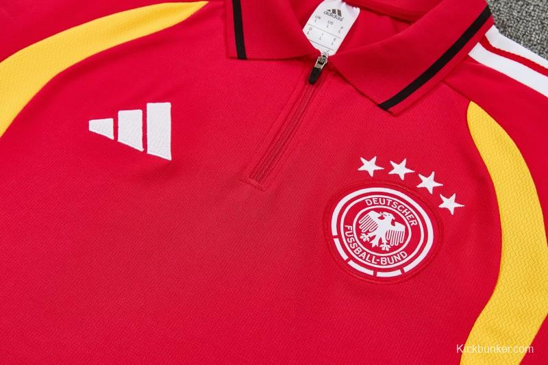 2026 German Red & Black Half-Zip Polo Short Sleeve Tracksuit + Long Pants
