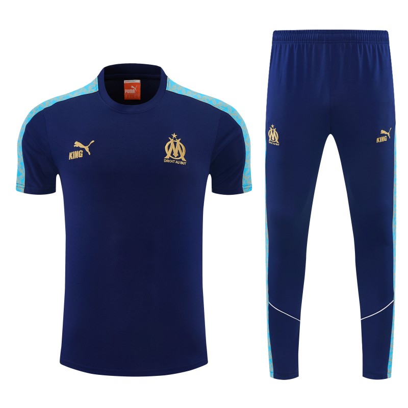 26/27 Olympique de Marseille Navy Blue Short Sleeve Tracksuit + Long Pants