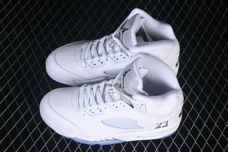 Nike Air Jordan 5 Retro "White Metallic" Men's Basketball Shoes with Premium Leather Upper - HQ7978-103