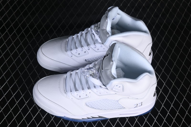 Nike Air Jordan 5 Retro Running Shoes with White Metallic Design and Visible Air Cushioning - HQ7978-103