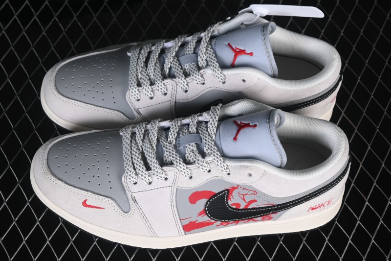 Nike Air Jordan 1 Low Vintage Basketball Shoes with Year of Horse Theme and Premium Custom Finish - JP2026-126
