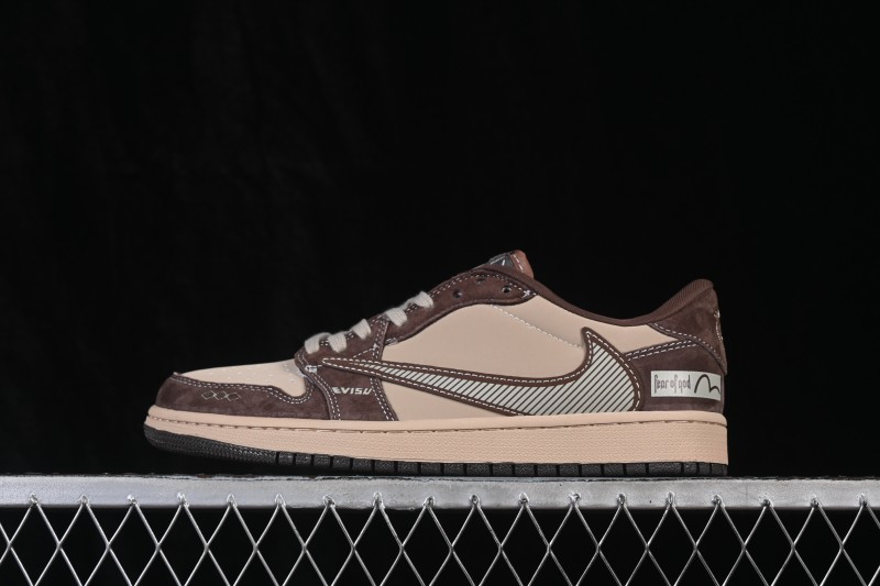 Nike Travis Scott x Fragment Design x Air Jordan 1 Low OG SP Retro Sneakers with Reverse Swoosh and Co-Branded Details - XS2025-092