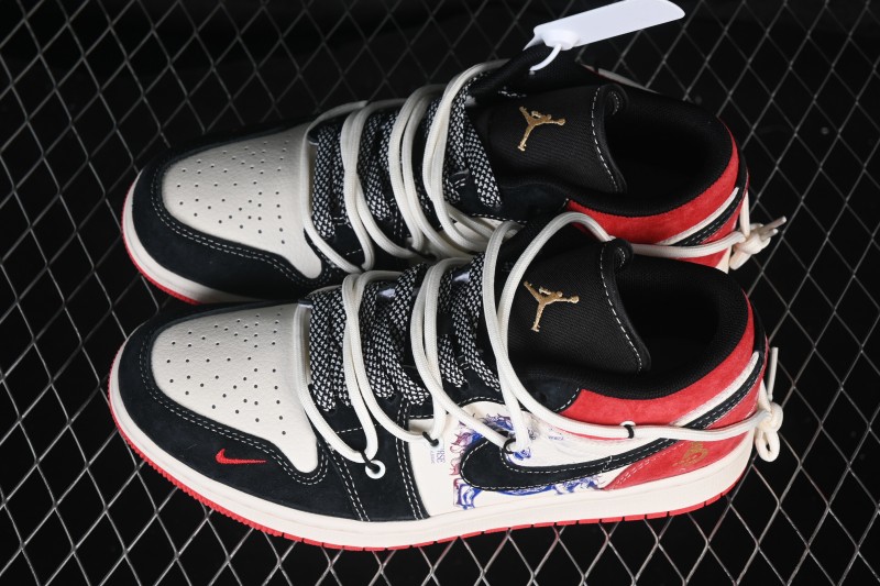 Nike Air Jordan 1 Low Retro Basketball Shoes with Black and Red Color Blocking and Premium Materials - HT5088-645