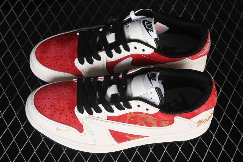 Nike Air Jordan 1 Low Retro Basketball Shoes with Year of the Horse Special Gold and Red Design - JP2026-161