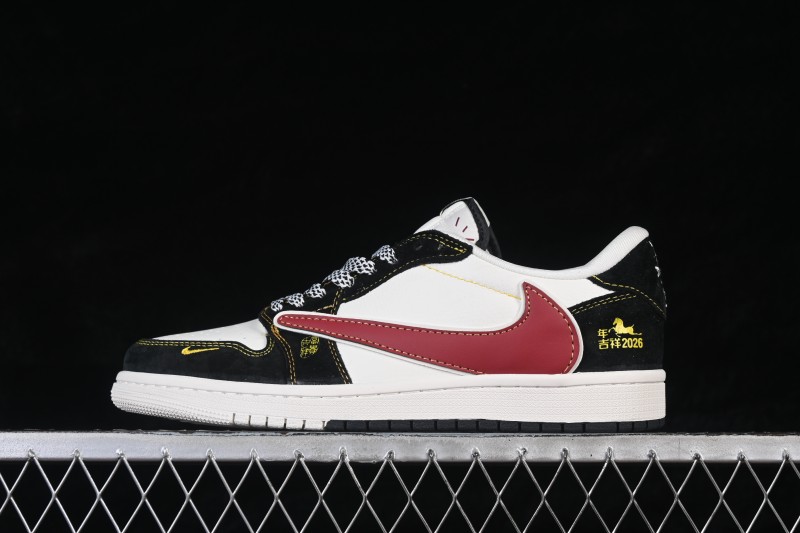 Jordan Air Jordan 1 Low AJ1 Year of the Horse Black Red Athletic Retro Low-Top Basketball Shoes - JW1188-181