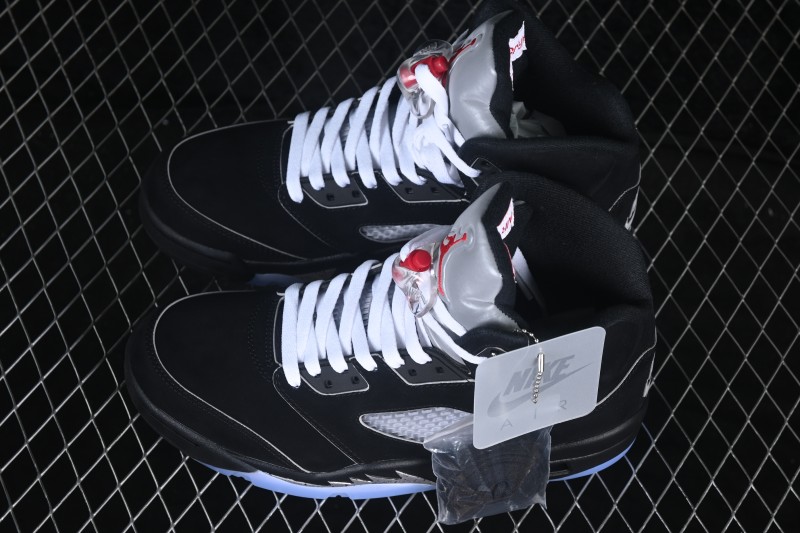 Nike Air Jordan 5 Retro Black Metallic Reimagined Basketball Shoes with Premium Leather Upper - HF3975-001