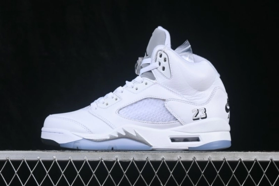 Nike Air Jordan 5 Retro Running Shoes with Metallic Silver Accents and Classic White Upper - HQ7978-103