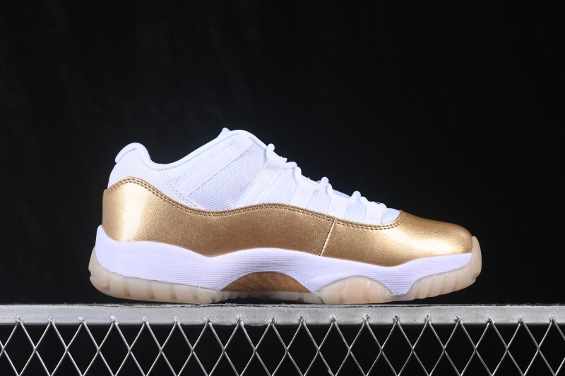 Nike Air Jordan 11 Low Retro Basketball Shoes with Metallic Gold Accents and Carbon Fiber Plate - AH7860-102