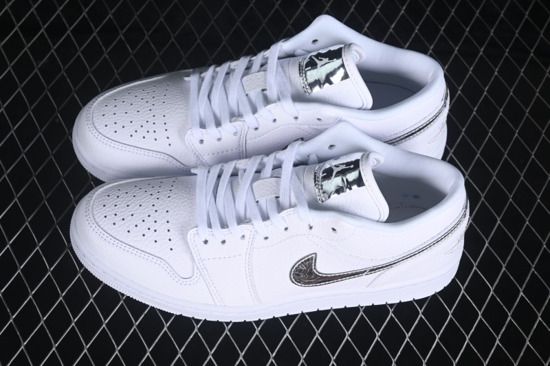 Nike Air Jordan 1 Low Retro Basketball Shoes with Silver Swoosh - IQ9381-100