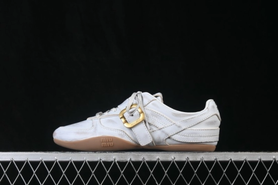 MiuMiu Gymnasium Calf Leather Buckle Lace-Up Vintage Low-Top Sneakers - FW25