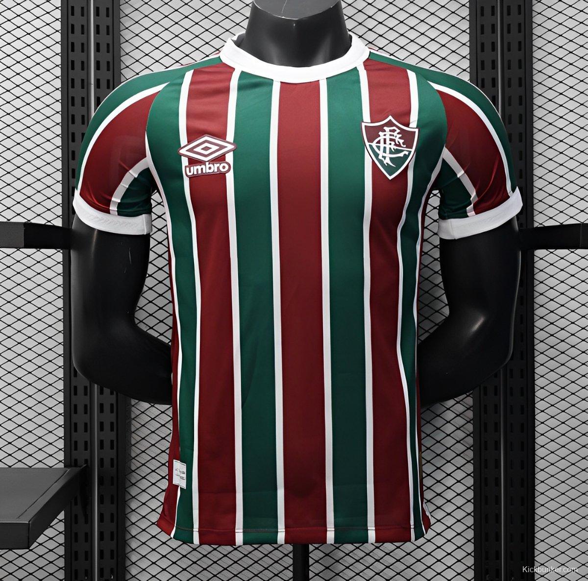 Player Version 25/26 Fluminense Green and Burgundy Vertical Striped with White Trim Jersey