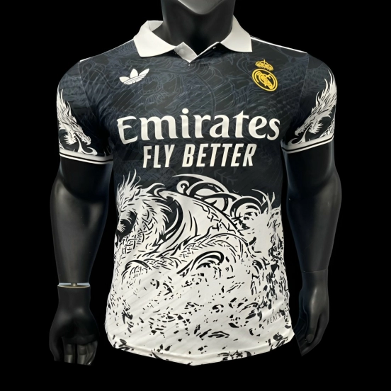 Player Version 25/26 Real Madrid Black & White Dragon Design Jersey