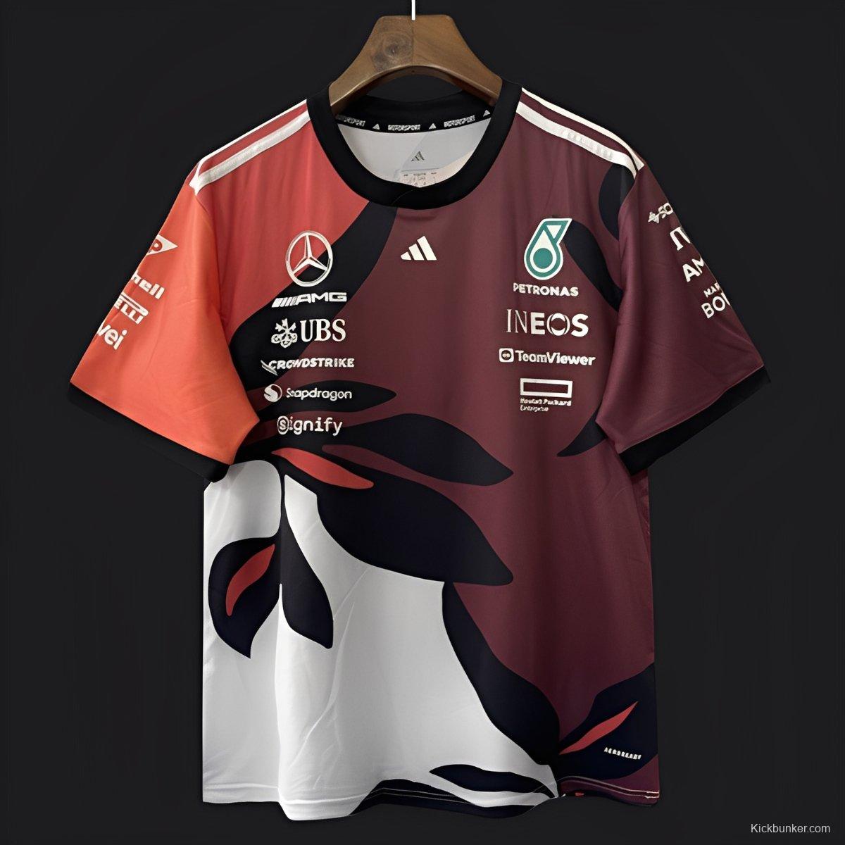 25/26 F1 Mercedes-AMG Petronas Burgundy with Black Floral Pattern Special Edition Jersey