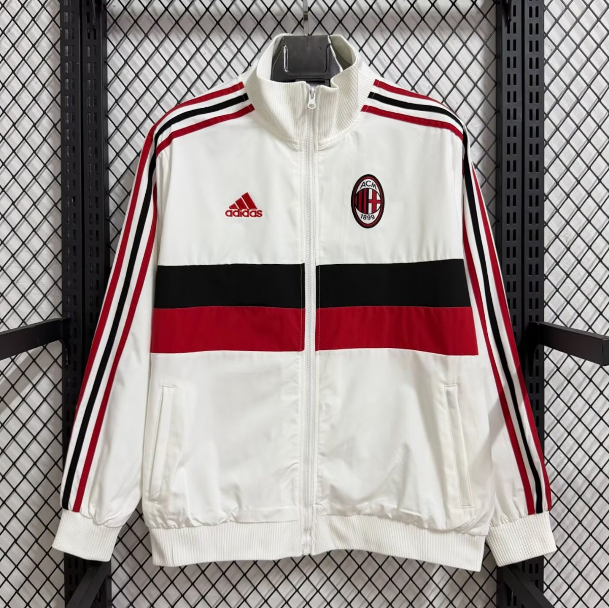 25/26 AC Milan White Red Black  Striped Full Zipper Windbreaker