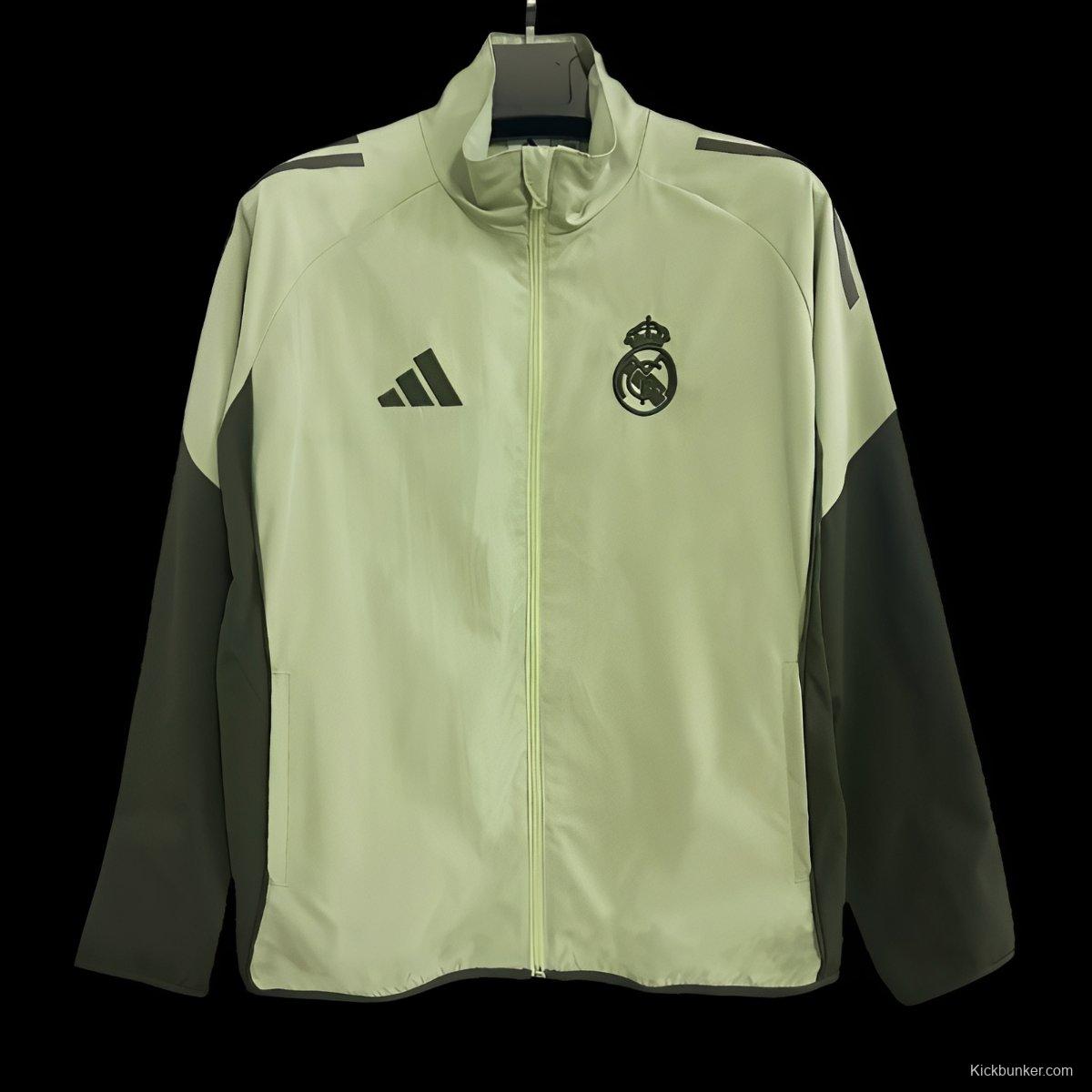 25/26 Real Madrid Light Green and Grey Full Zipper Windbreaker