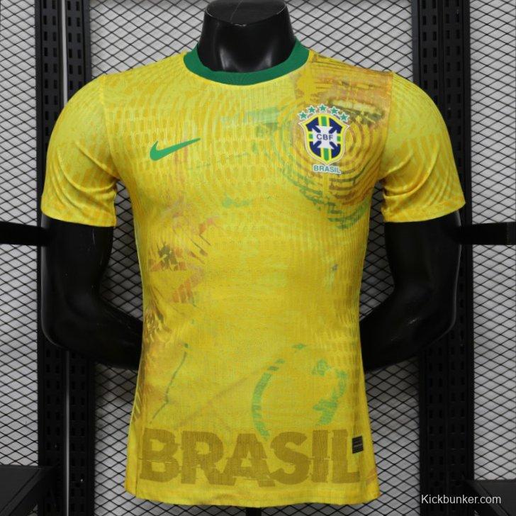 Player Version 2026 Brazil Yellow with Green Ink Splash Special Edition Home Jersey