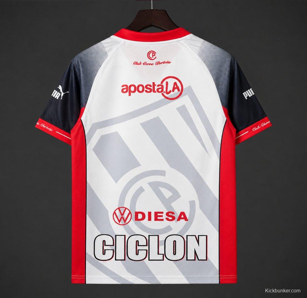 2026/27 Cerro Porteño White with Navy Blue Sleeve Away Jersey