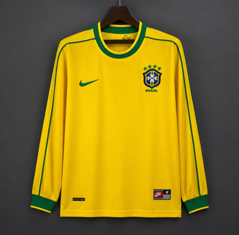 Retro 1998 Brazil Home Long Sleeve Jersey