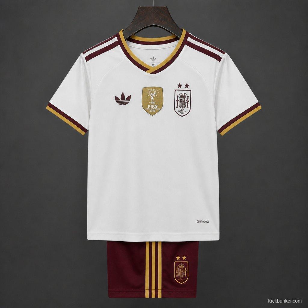 2 Star 2026 Kids Spain Away White Jersey With Champion Patch