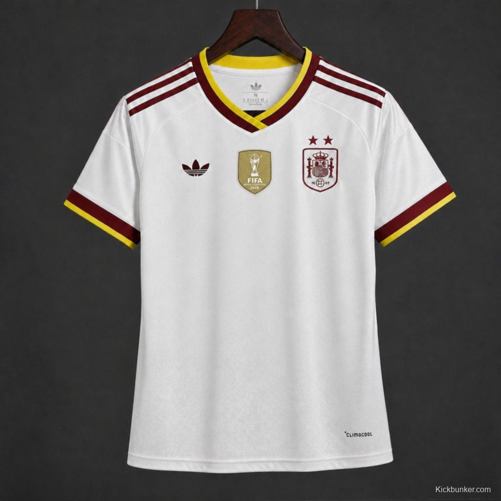 2 Star 2026 Women Spain Away White Jersey With Champion Patch